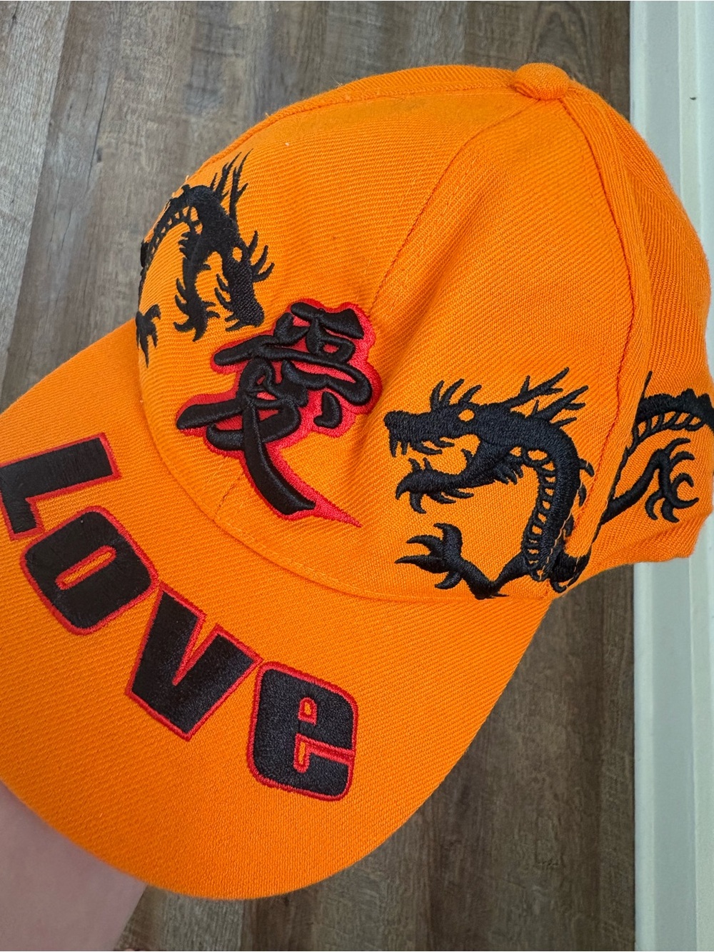 Orange Dragon Embroidered Baseball Cap - 'LOVE' Accent